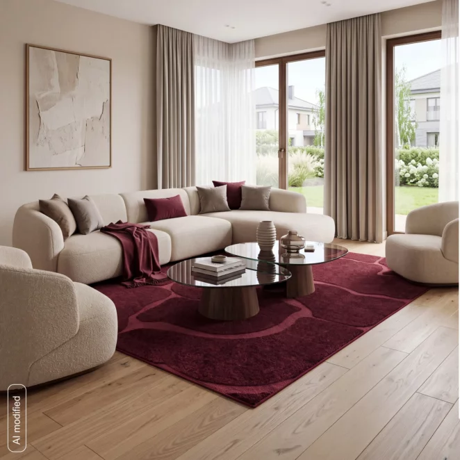 Dywan 160x230 cm bordowy wytłaczany z organicznym wzorem ALBA4