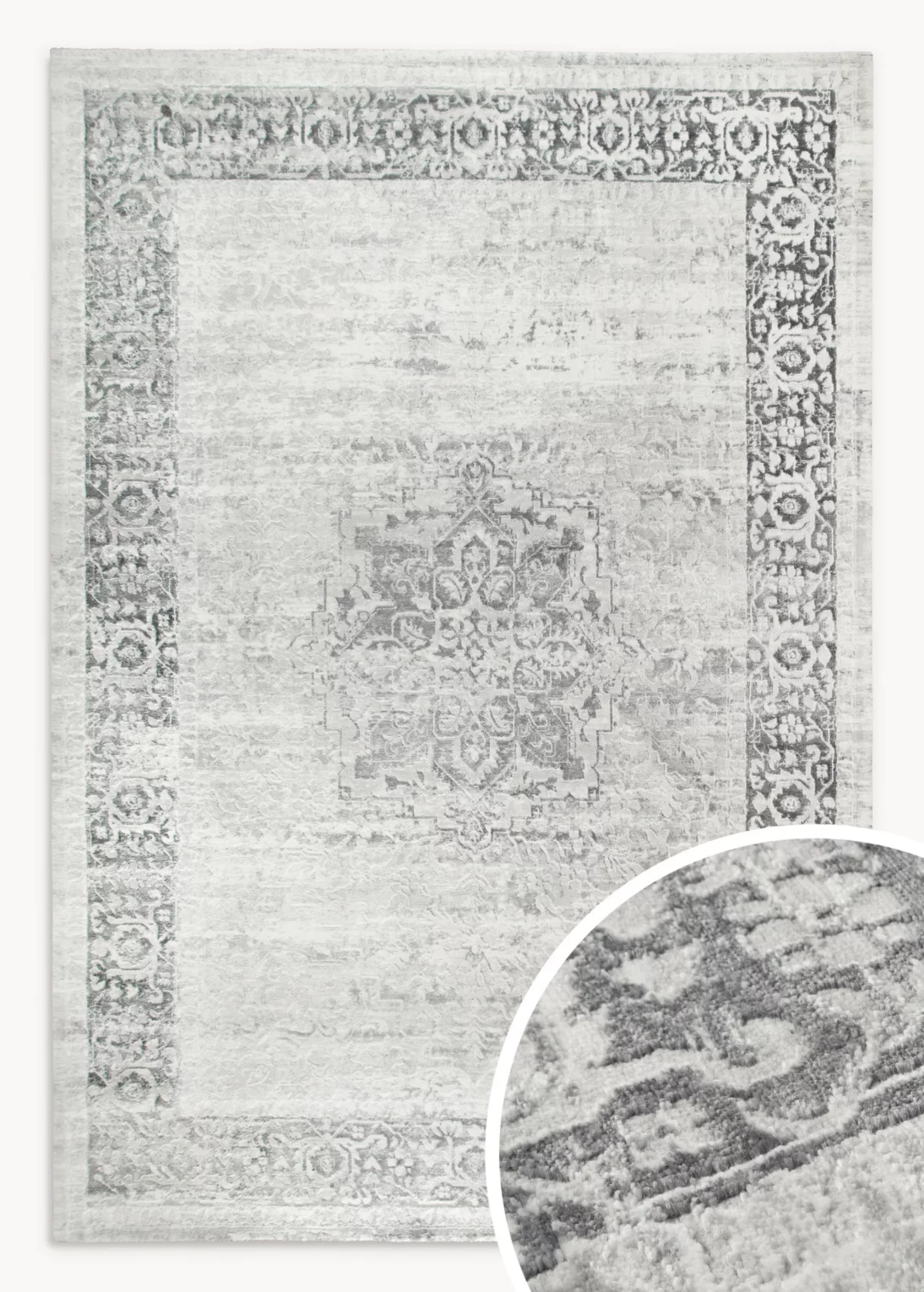 Dywan 160x230 cm jasnostalowo, biały z motywem klasycznych ornamentów ELBA4