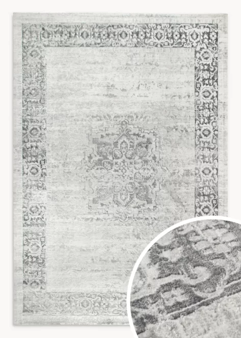 Dywan 160x230 cm jasnostalowo, biały z motywem klasycznych ornamentów ELBA4