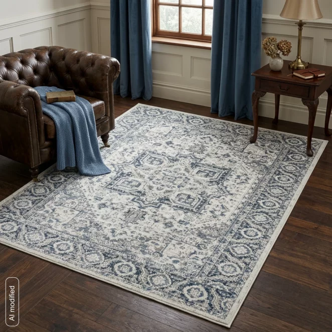 Dywan 160x230 cm niebiesko, kremowy z klasycznym wzorem w stylu vintage ELORA2