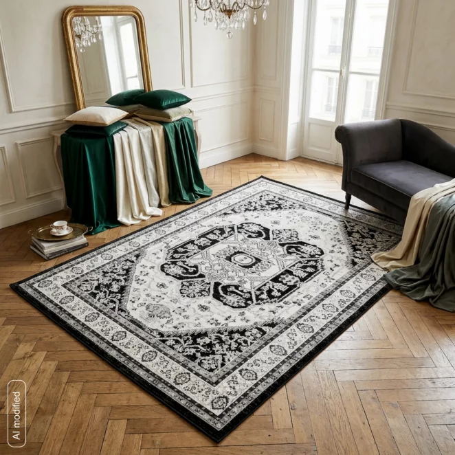 Dywan 200x290 cm czarno, kremowy w stylu orientalno-klasycznym ELORA5