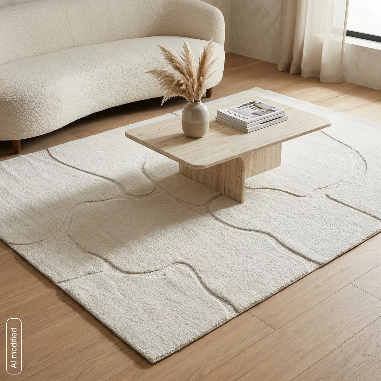 Dywan 200x290 cm kremowy wytłaczany z organicznym wzorem ALBA1