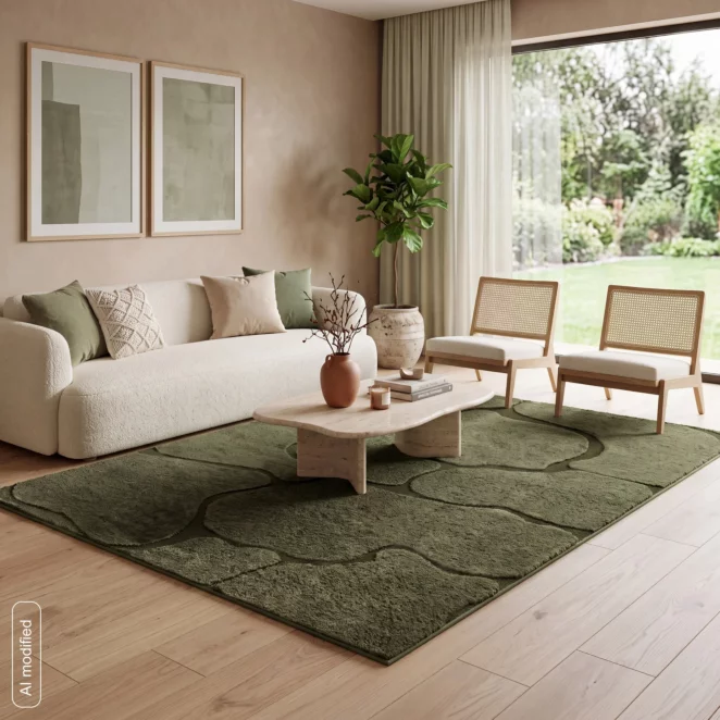 Dywan 200x290 cm oliwkowy wytłaczany z organicznym wzorem ALBA6