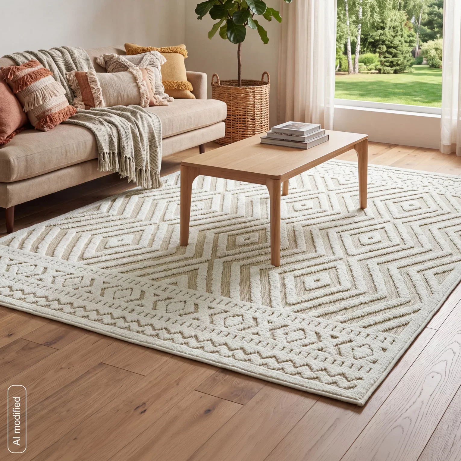Dywan 50x80 cm beżowy z przyjemnie miękkim pętelkowym wzorem DIDAR4
