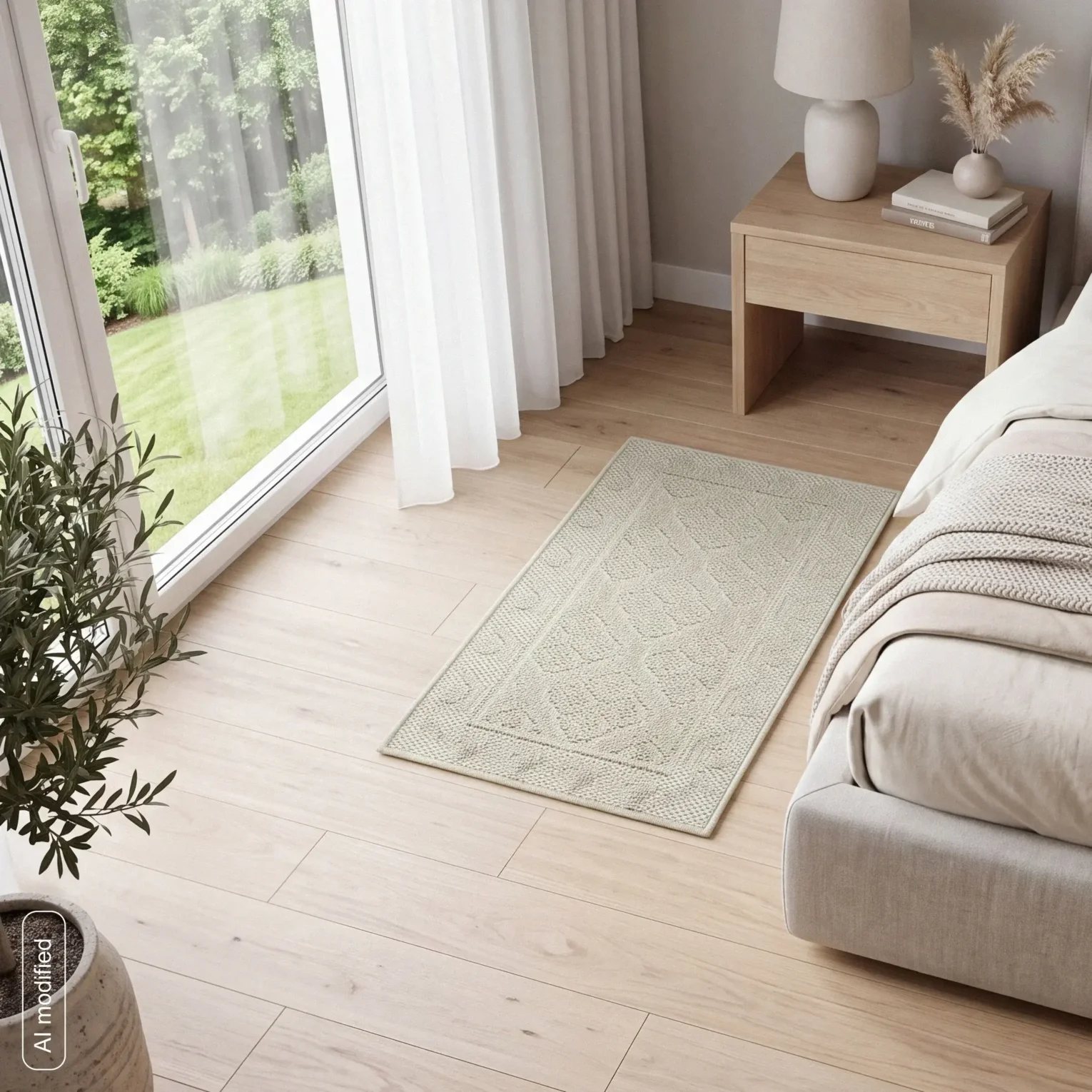 Dywan 50x80 cm beżowy zdobiona pętelkowym geometrycznym wzorem LENA BOHO