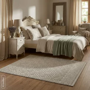 Dywan 50x80 cm beżowy zdobiony pętelkowym geometrycznym wzorem DIDAR7
