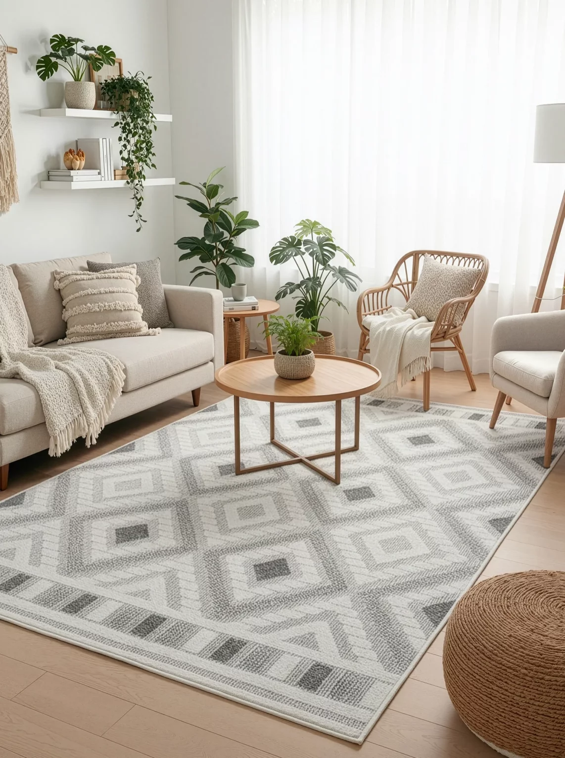 Dywan 50x80 cm srebrny zdobiony przestrzennym wzorem  geometrycznym DIDAR3
