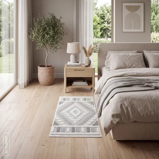 Dywan 50x80 cm srebrny zdobiony przestrzennym wzorem geometrycznym DIDAR3