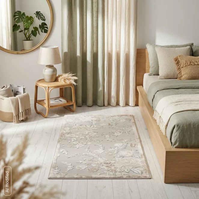 Dywan 60x100 cm beżowo, kremowy z wzorem roślinnym IMPRESIVE2