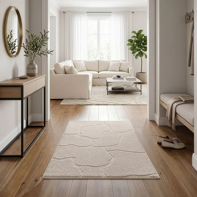 Dywan 60x100 cm beżowy wytłaczany z organicznym wzorem ALBA2