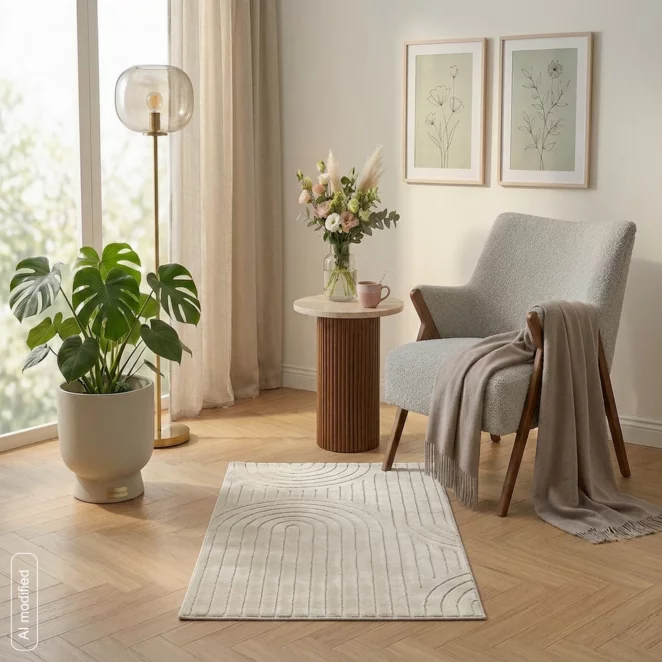 Dywan 60x100 cm beżowy z tłoczonym wzorem 3D VENUS BOHO2