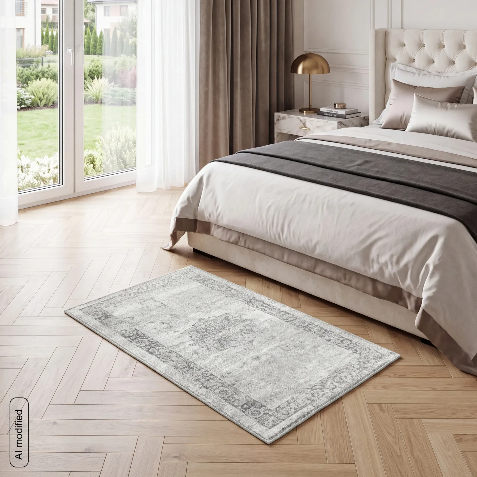 Dywan 60x100 cm jasnostalowo, biały z motywem klasycznych ornamentów ELBA4