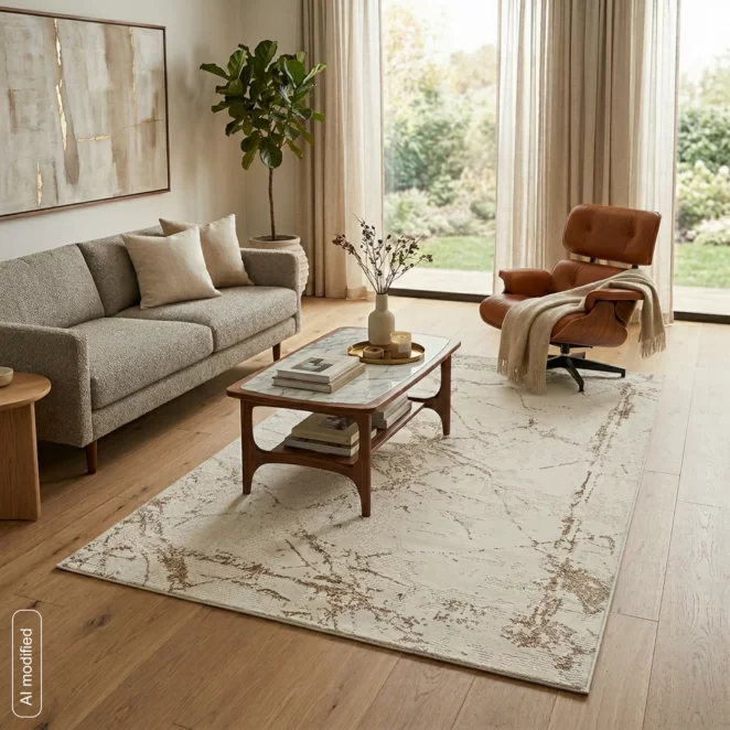 Dywan 60x100 cm jasnoszary, beżowy zdobiony abstrakcyjnym wzorem ASIA2