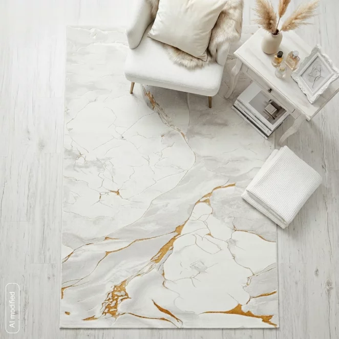 Dywan 60x100 cm jasnoszary, złoty zdobiony eleganckim marmurkiem SAFIR3