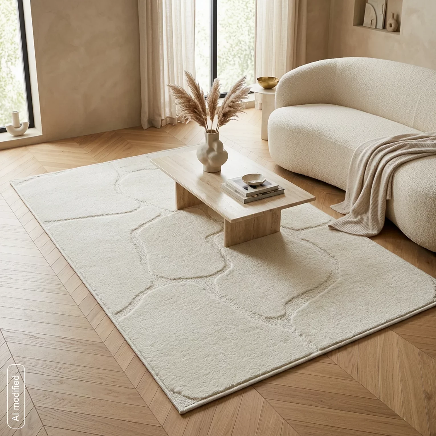 Dywan 60x100 cm kremowy wytłaczany z organicznym wzorem ALBA1