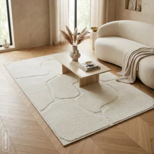 Dywan 60x100 cm kremowy wytłaczany z organicznym wzorem ALBA1