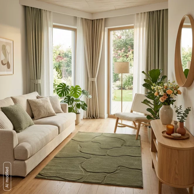 Dywan 60x100 cm oliwkowy wytłaczany z organicznym wzorem ALBA6