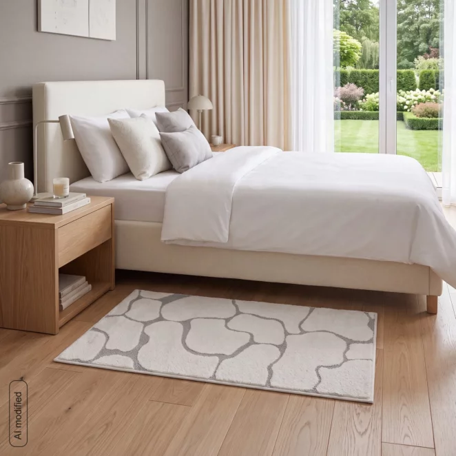 Dywan 60x100 cm srebrny wytłaczany z organicznym wzorem ALBA5