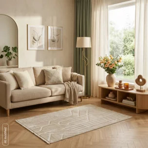 Dywan 80x140 cm beżowo biały zdobiony nowoczesnym geometrycznym wzorem PRINT2