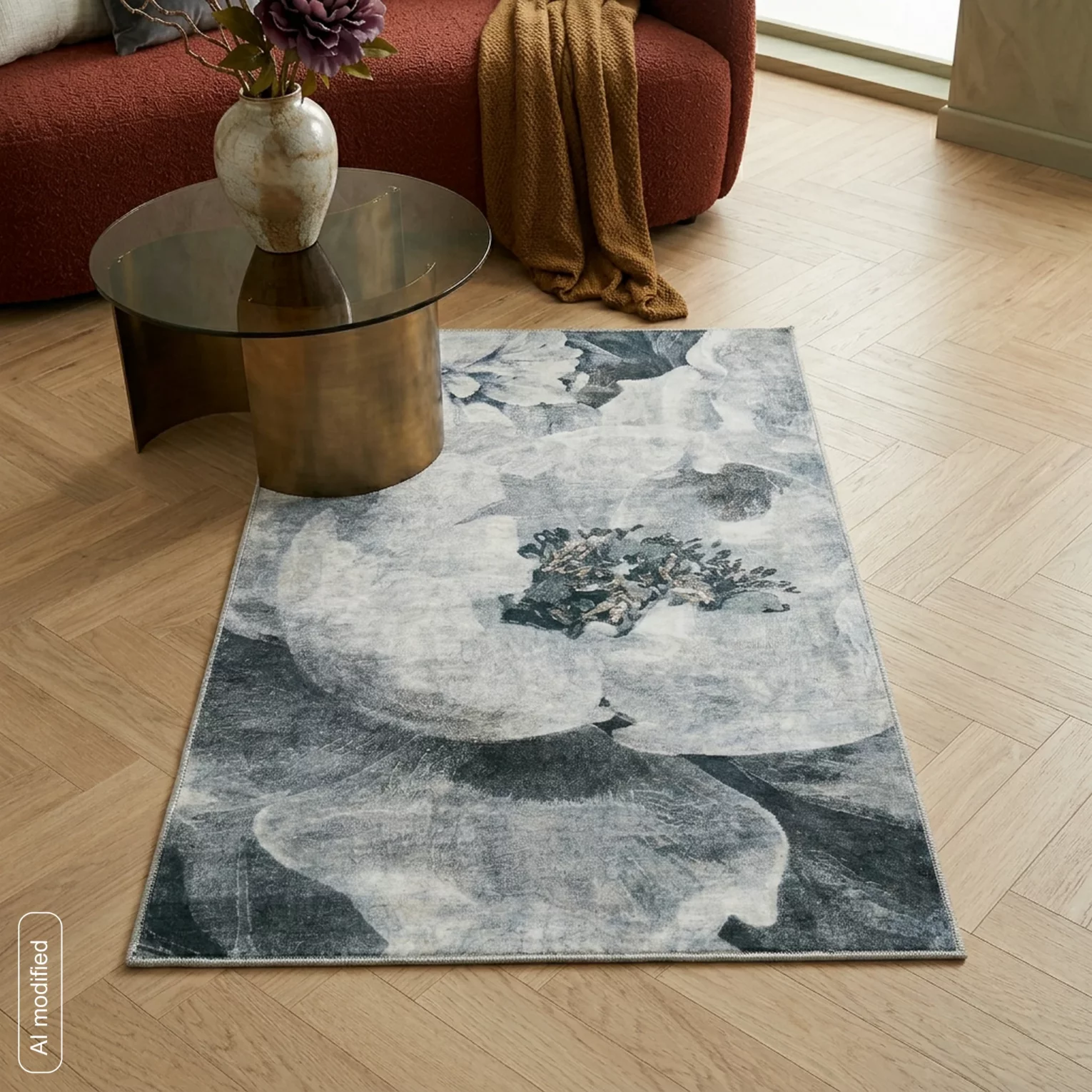 Dywan 80x140 cm jasnoszaro, srebrny z motywem kwiatów LOTUS4