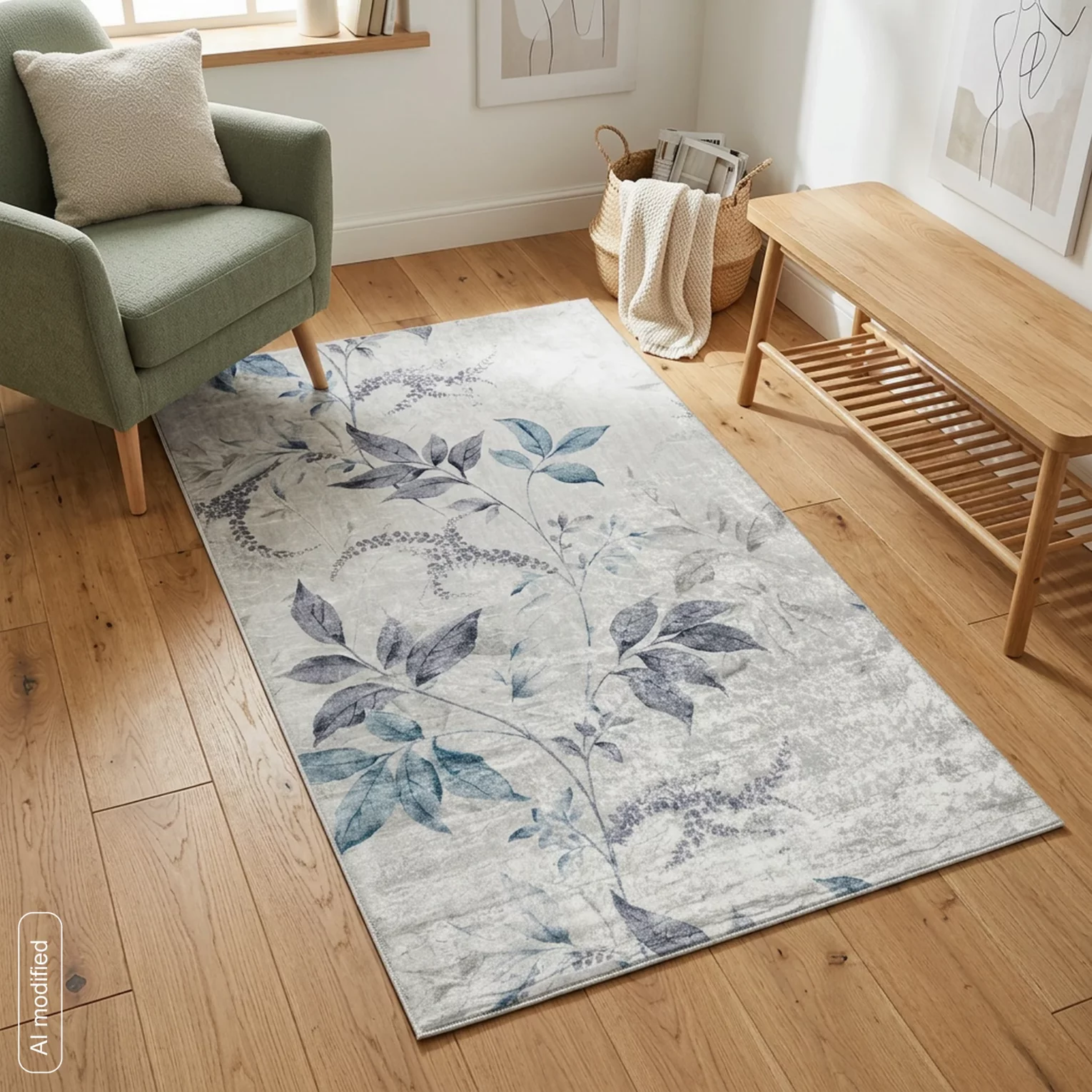 Dywan 80x140 cm kremowo, niebieski zdobiony motywem roślinnym LOTUS6