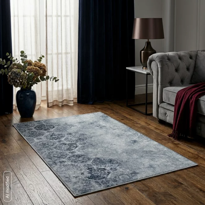 Dywan 80x140 cm srebno, szary zdobiony motywem ornamentów LOTUS7