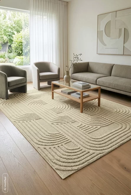 Dywan 80x150 cm beżowy z strukturalnym plecionym wzorem geometrycznym LINEA2 BOHO