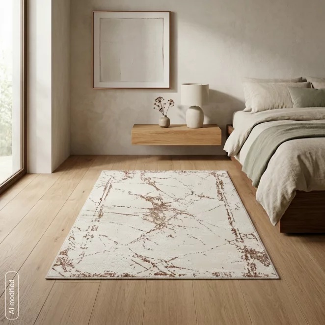 Dywan 80x150 cm jasnoszary, beżowy zdobiony abstrakcyjnym wzorem ASIA2