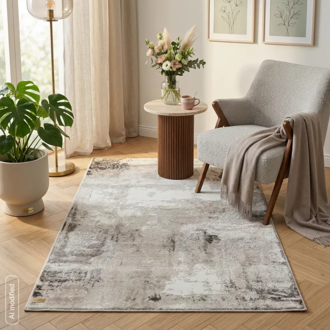 Dywan 80x150 cm jasnoszary, biały zdobiony abstrakcyjnym wzorem ASIA4