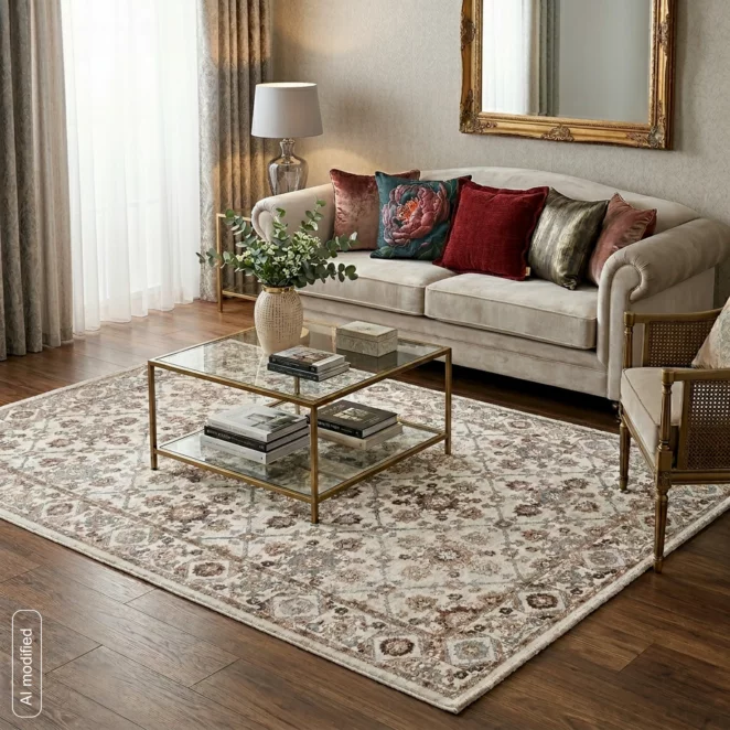 Dywan 80x150 cm kremowo, ceglasty w stylu vintage MONA