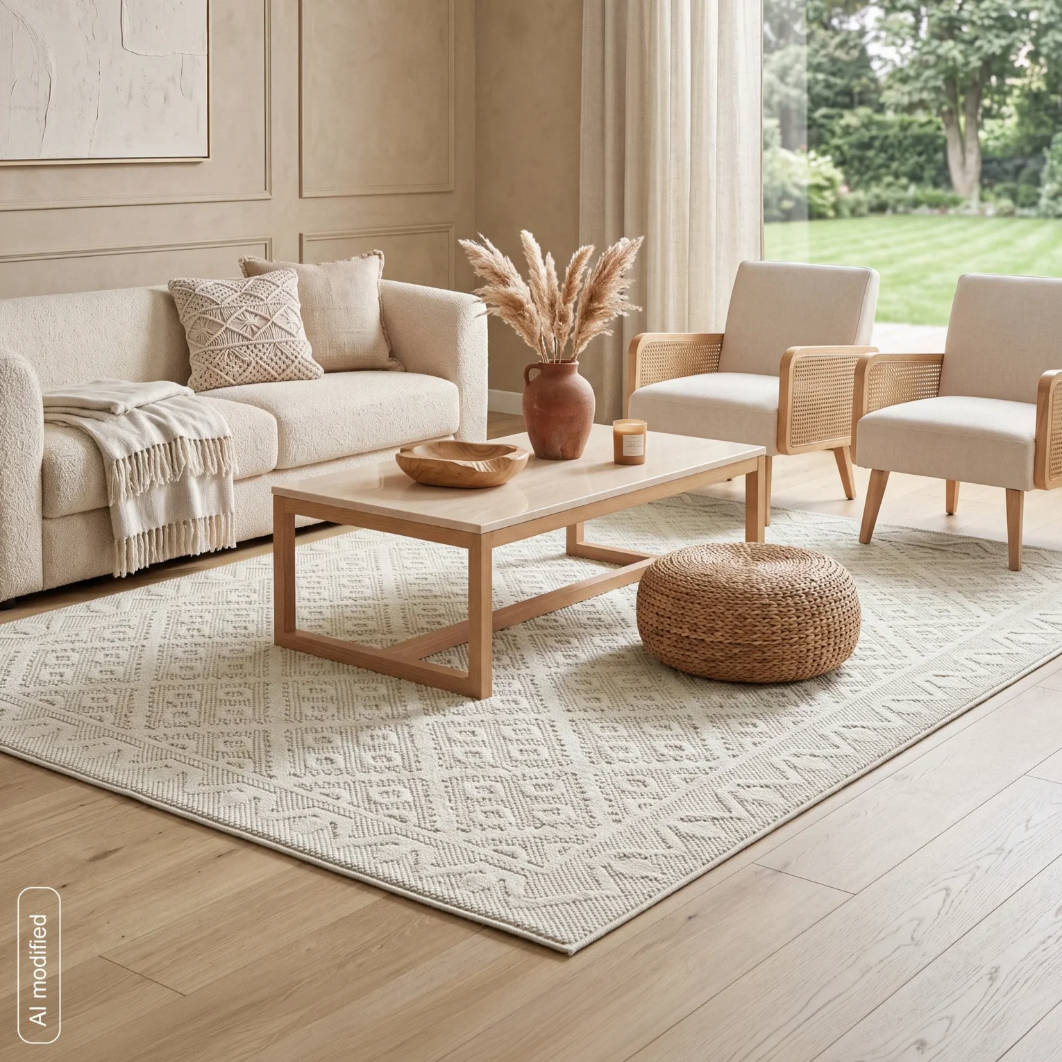 Dywan 80x150 cm kremowy zdobiona pętelkowym geometrycznym wzorem LENA BOHO