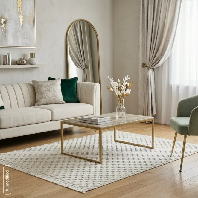 Dywan 80x150 cm kremowy zdobiony trójwymiarowym wzorem szachownicy MONO BOHO
