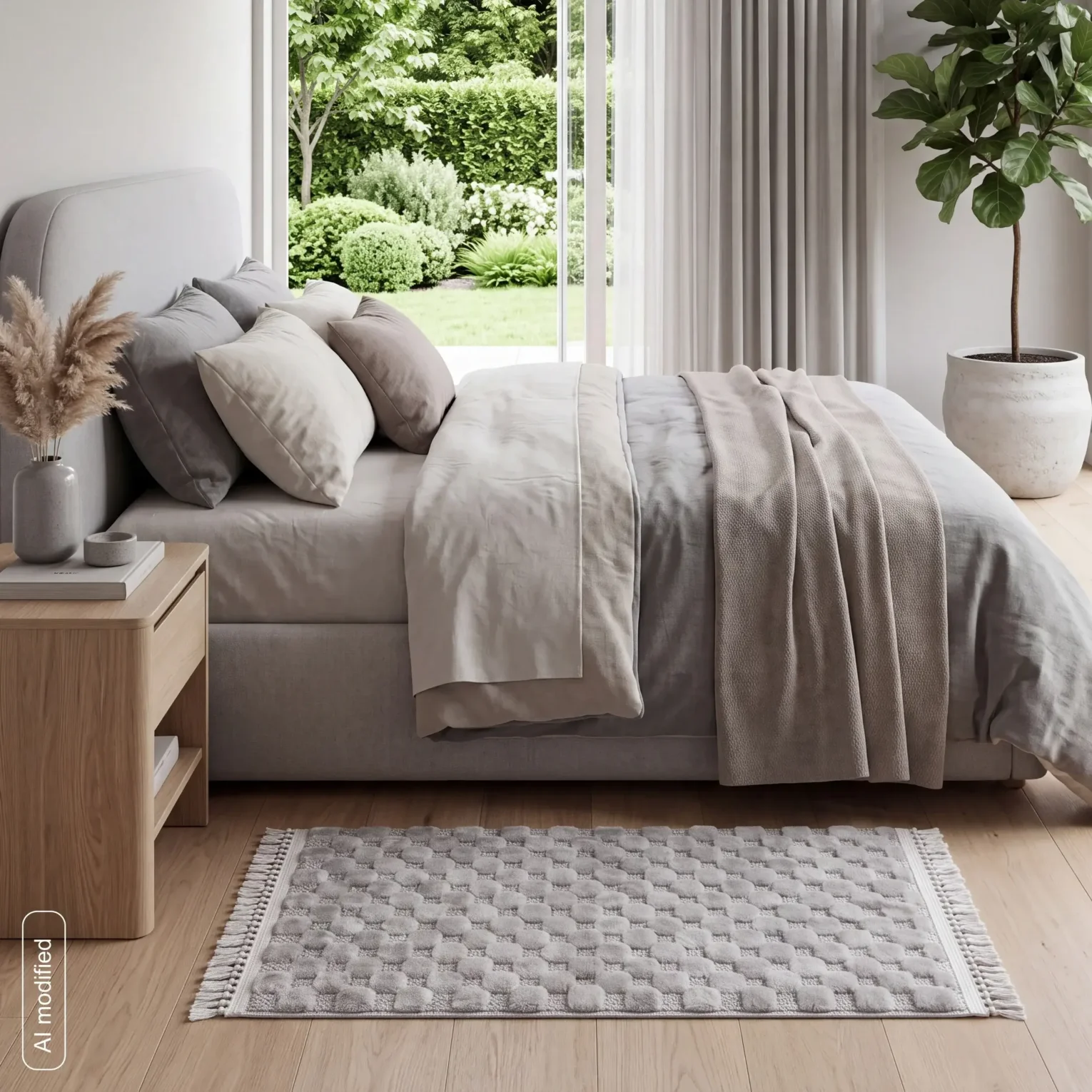 Dywan 80x150 cm kremowy zdobiony trójwymiarowym wzorem szachownicy MONO BOHO