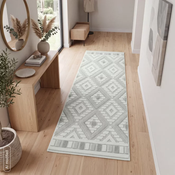 Dywan 80x150 cm srebrny zdobiony przestrzennym wzorem  geometrycznym DIDAR3