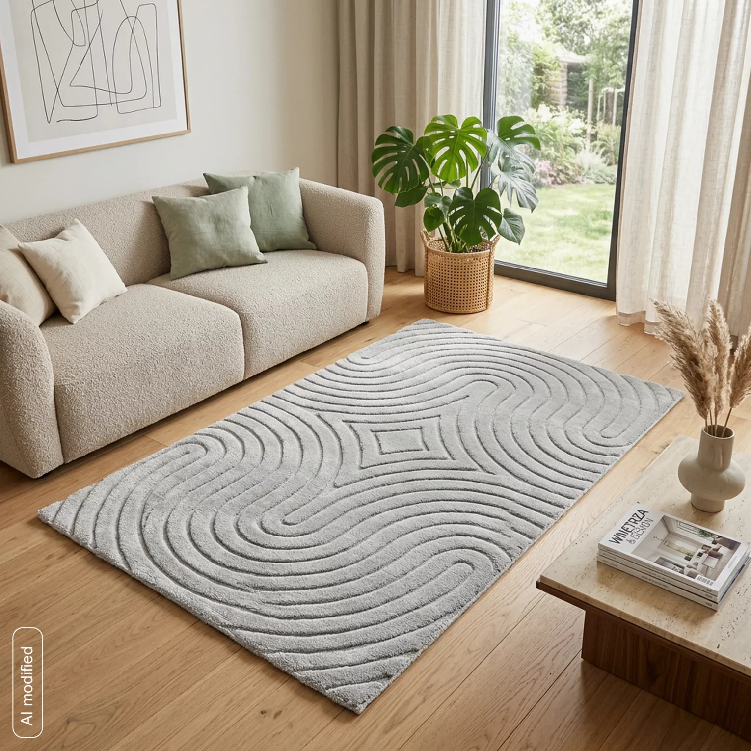 Dywan 80x150 cm stalowy z tłoczonym wzorem 3D VENUS BOHO1