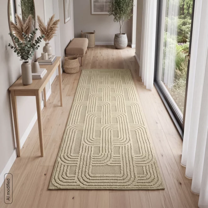Dywan 80x200 cm beżowy z strukturalnym plecionym wzorem geometrycznym LINEA2 BOHO