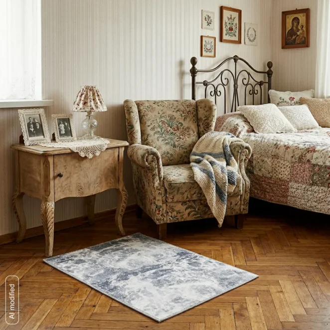 Dywan antypoślizgowy 50x80 cm kolor biały-ciemnoszary zdobiony motywem marmuru - LILI1