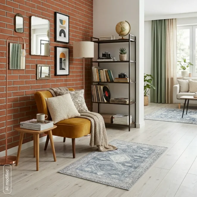 Dywan antypoślizgowy 50x80 cm kolor błękitno-biały z motywem ornamentu - SHINE1