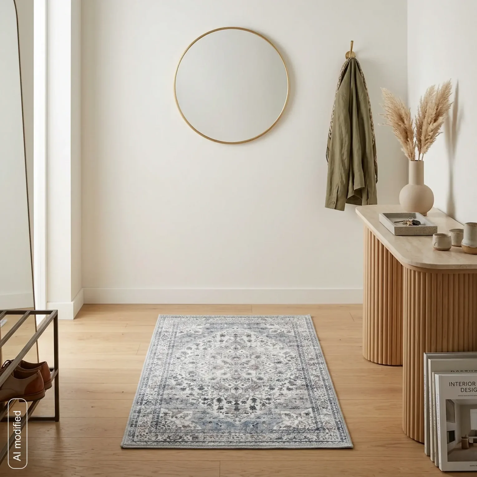Dywan antypoślizgowy 50x80 cm kolor błękitno-biały z motywem ornamentu - SHINE2