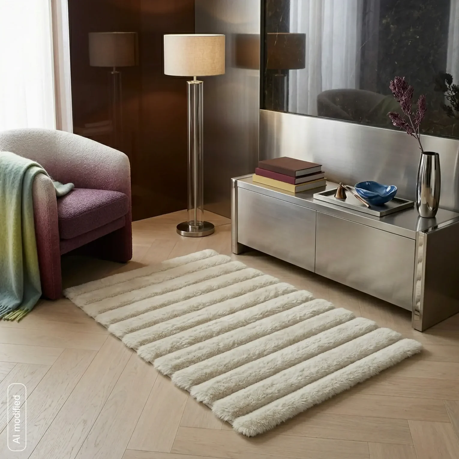 Dywan antypoślizgowy 50x80 cm kolor kremowy w puszyste miękkie 3D prążki - SOFT