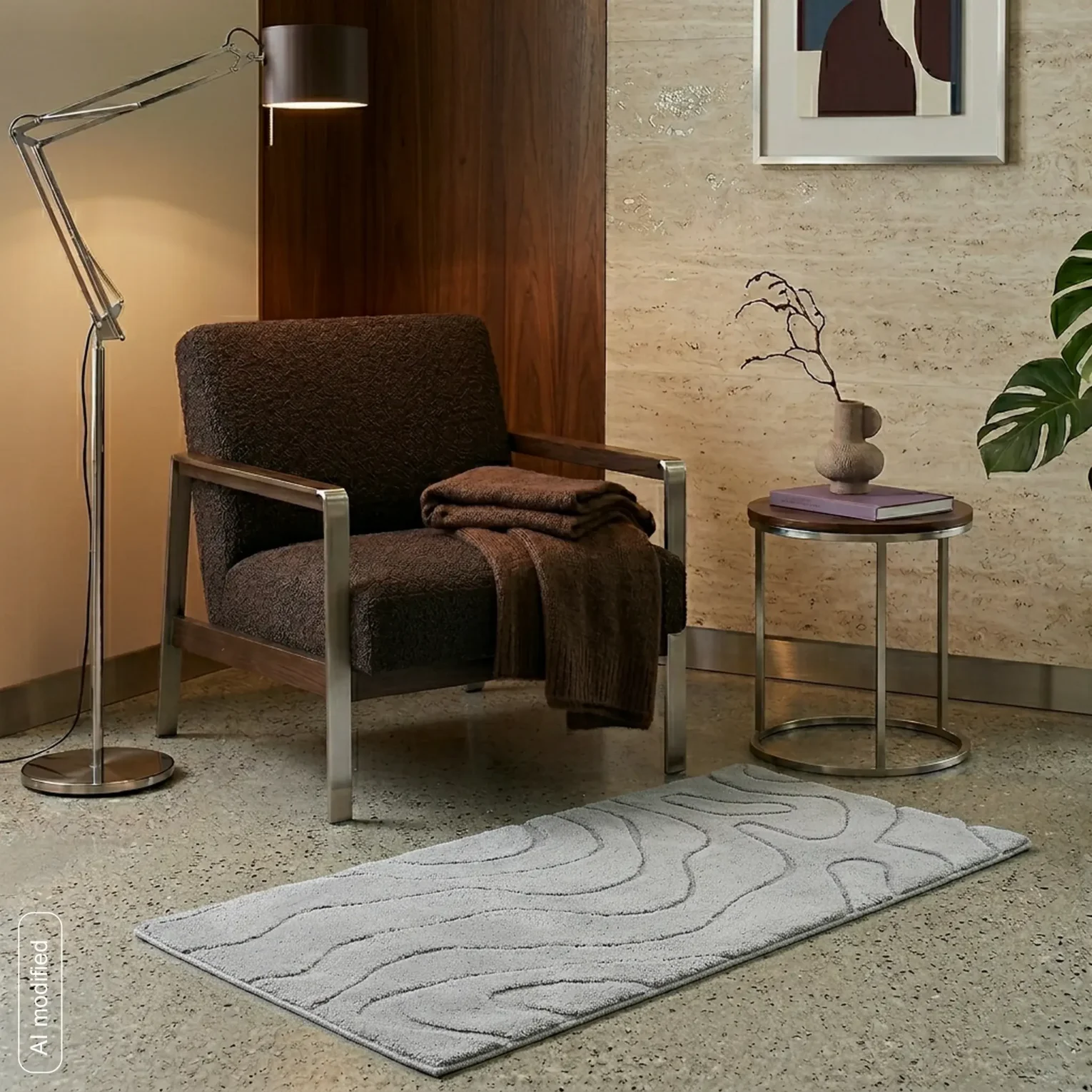 Dywan antypoślizgowy 80x150 cm kolor srebrny z wytłaczanym  wzorem 3D - MATI