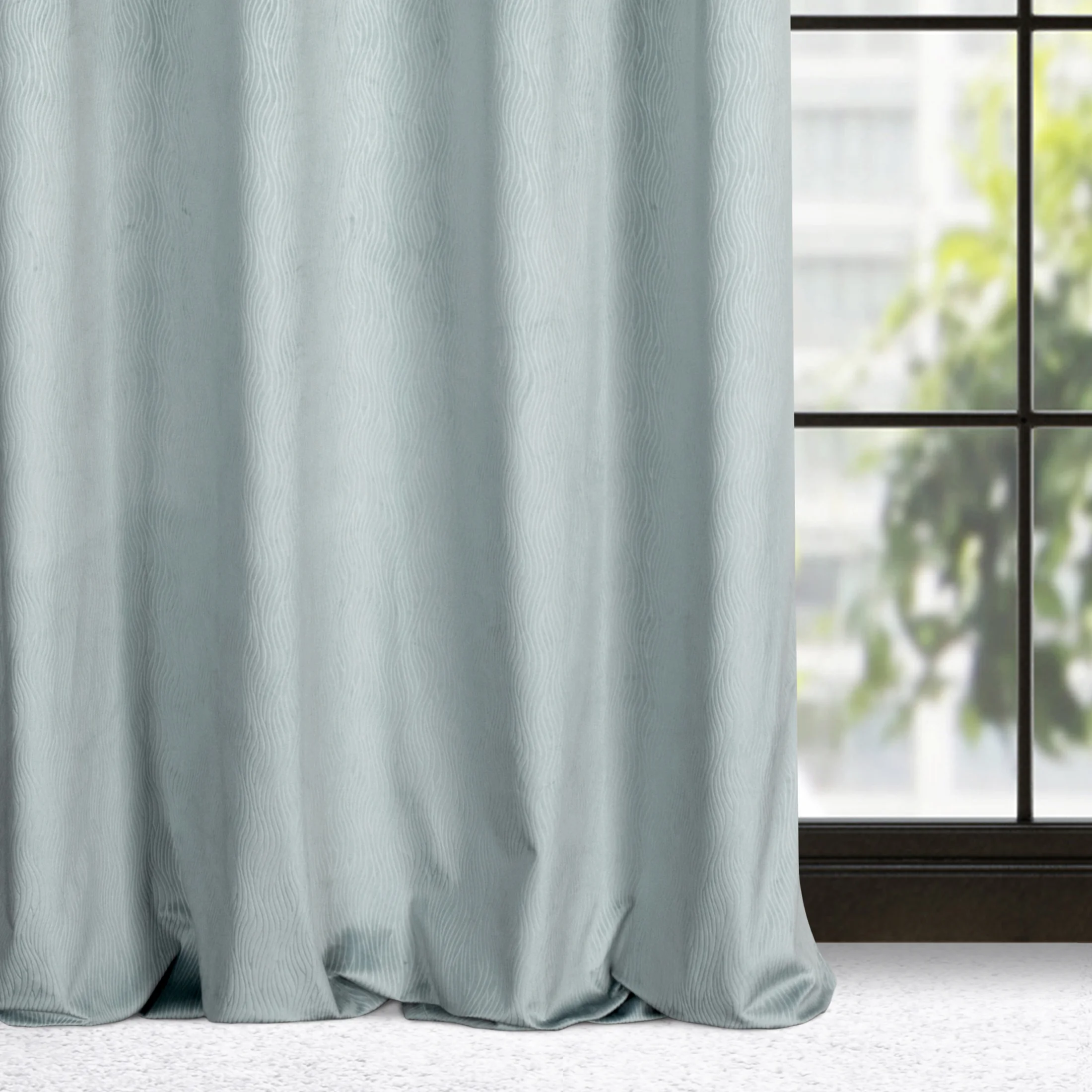 Zasłona niebieska z wytłaczanego welwetu 140x250 cm przelotka - LILI | eurofirany