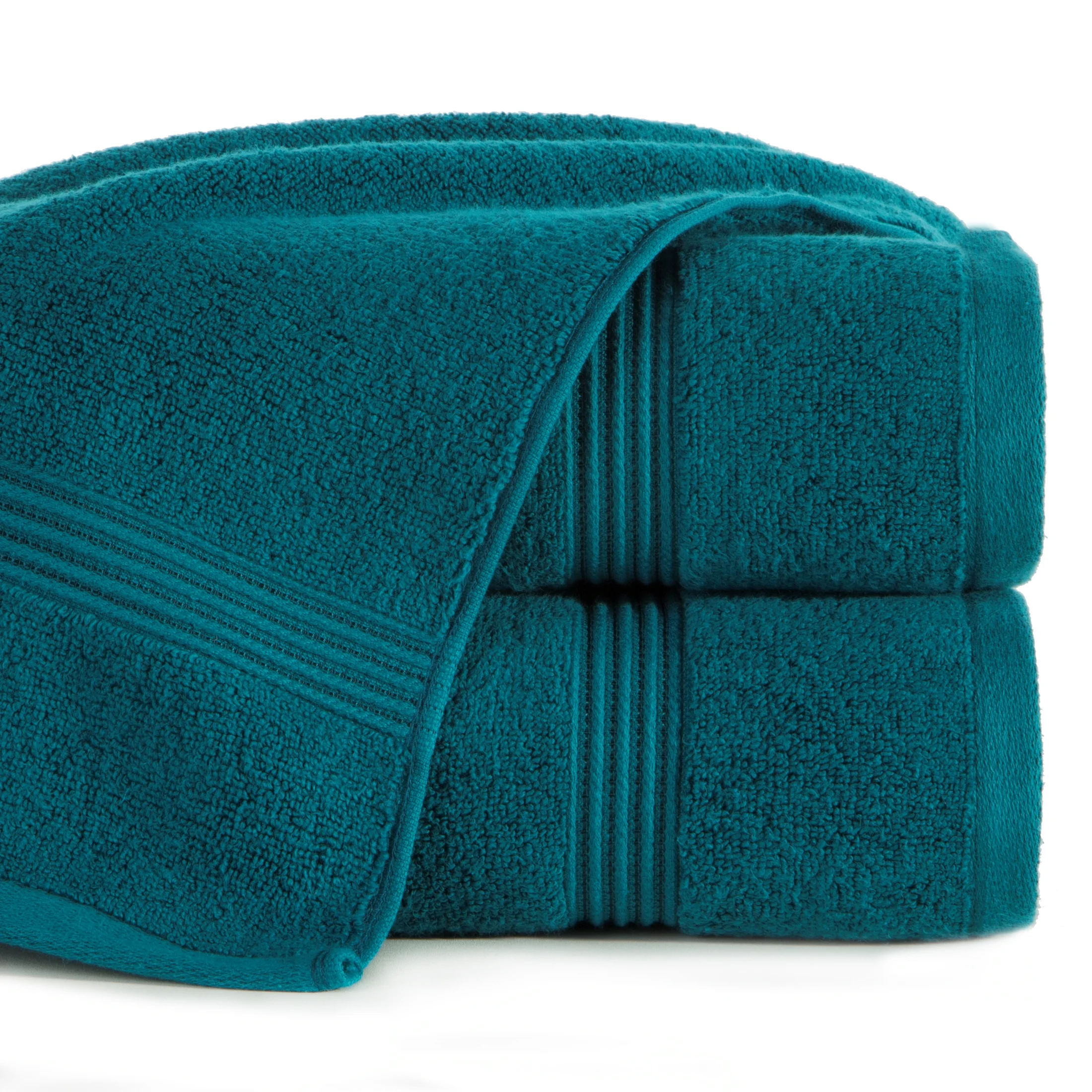 Ręcznik kąpielowy 70x140 cm bawełniany kolor turkusowy 0 twist zdobiony paseczkami 550 g/m2 MOLLY