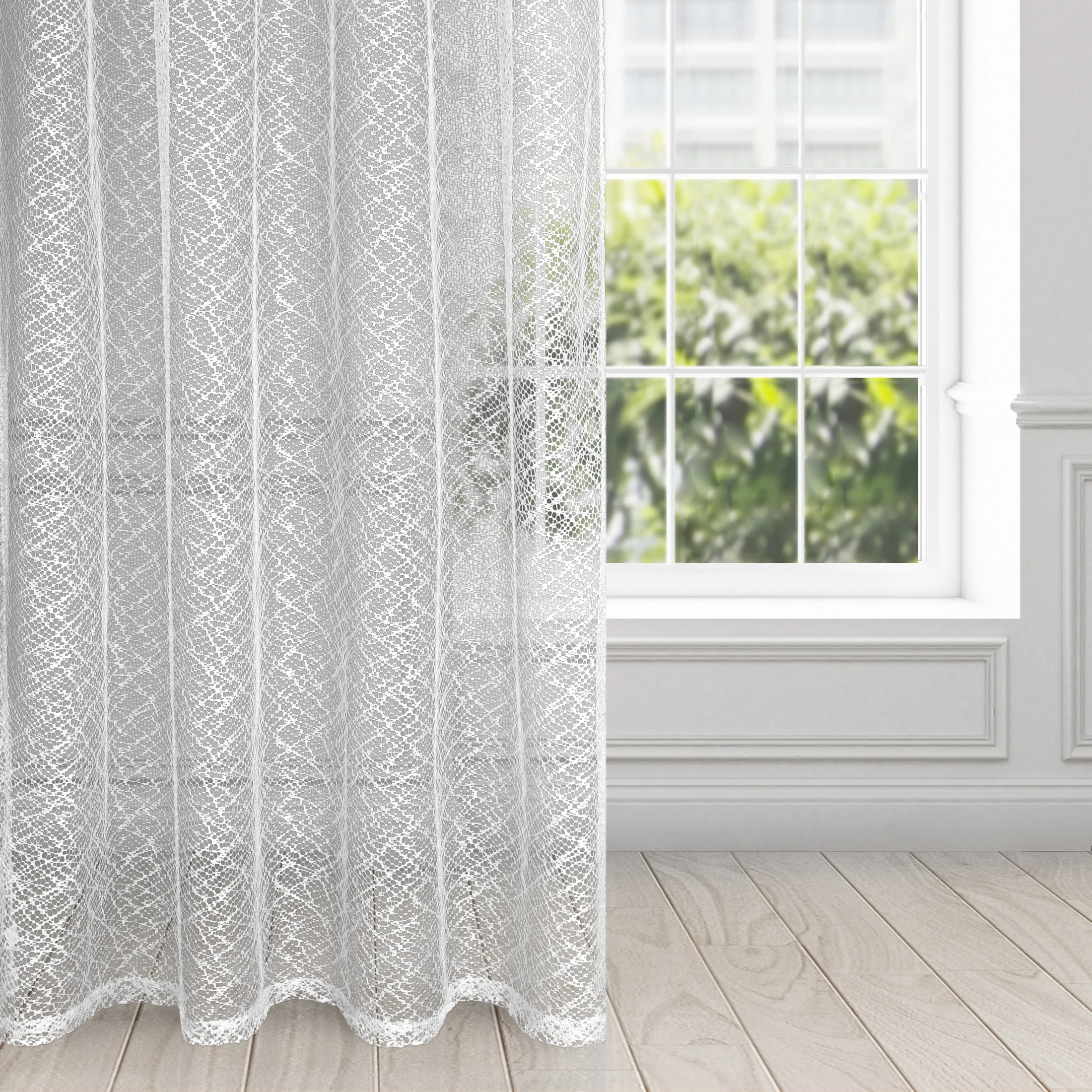 Firana biała o strukturze pajęczej sieci 140x270 cm taśma AMANDA | eurofirany