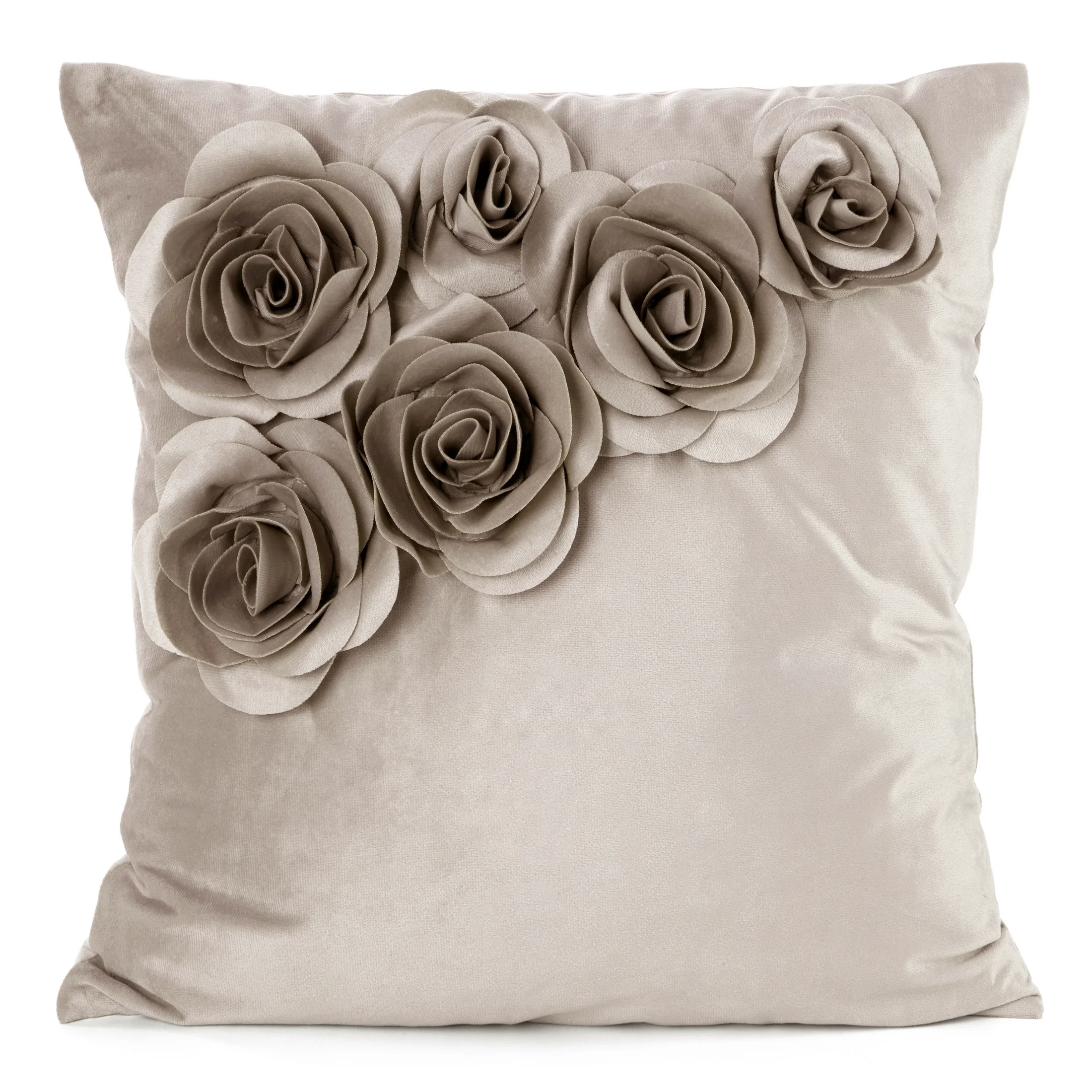 Poszewka na poduszkę 45 x 45 cm z welwetu kolor beżowy zdobiona w róże 3D | eurofirany