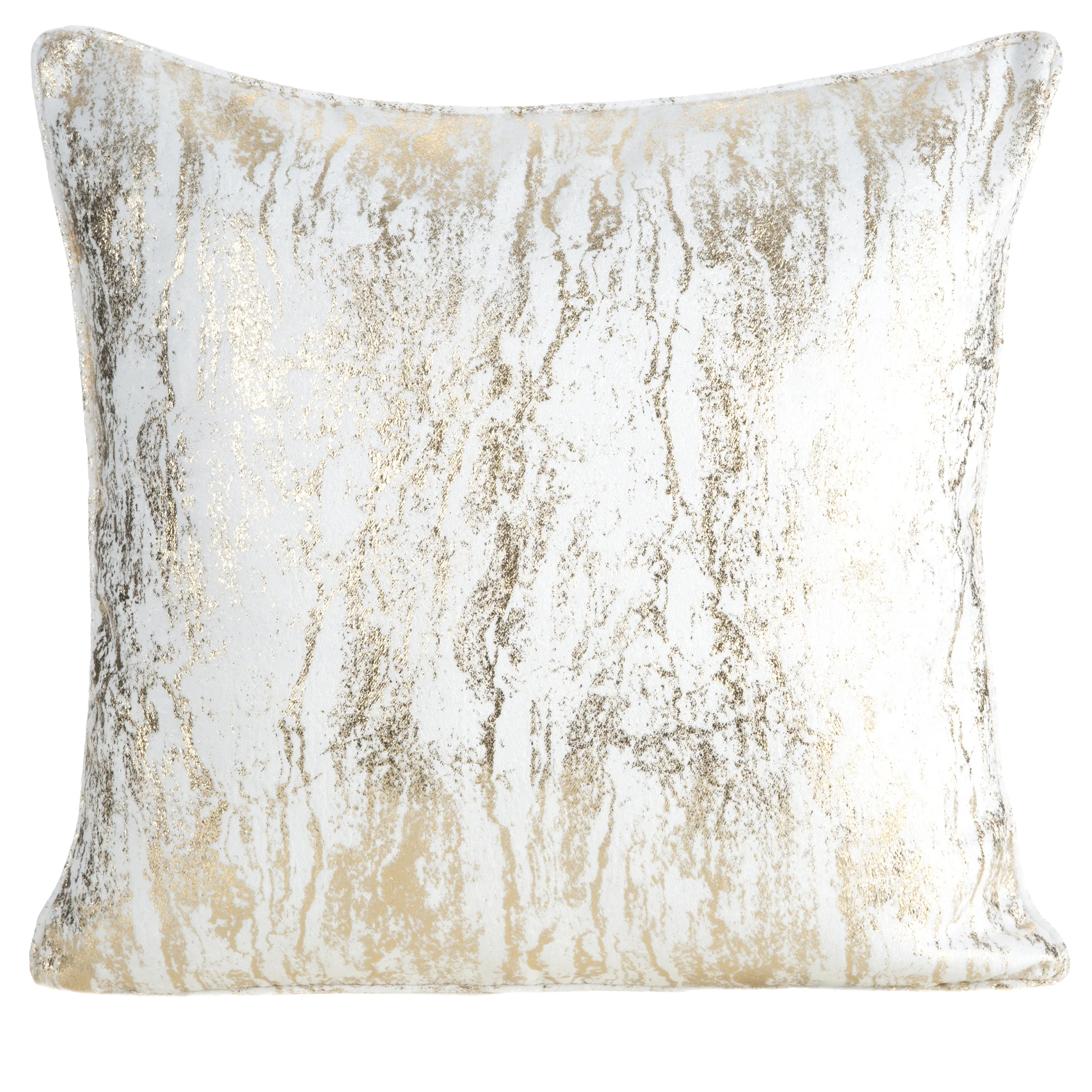 Poszewka na poduszkę 45x45 cm biało, szampańska z przecieranym błyszczącym nadrukiem ELISE | eurofirany