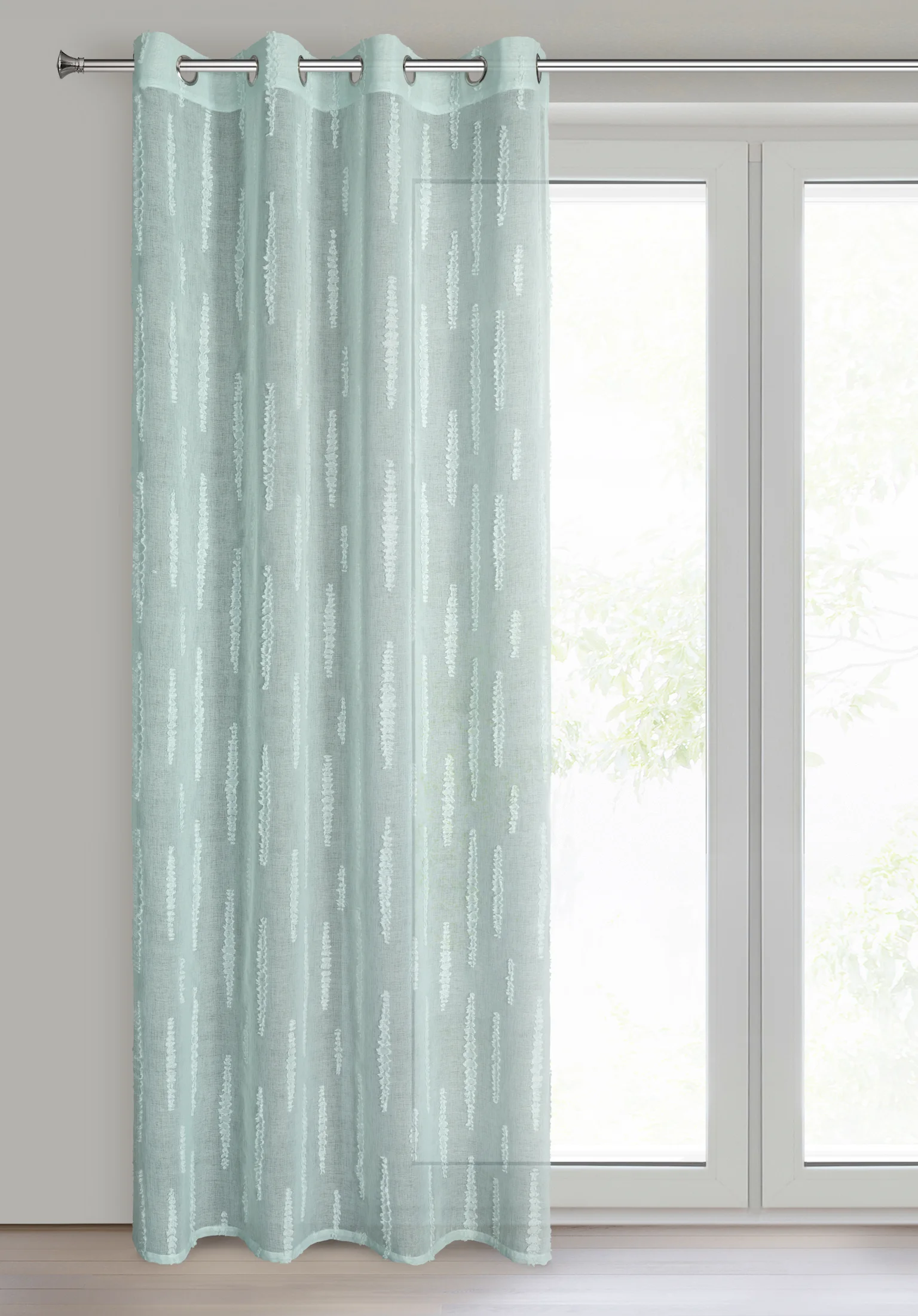 Firana miętowa zdobiona aplikacją 140x250 cm przelotka ALENI