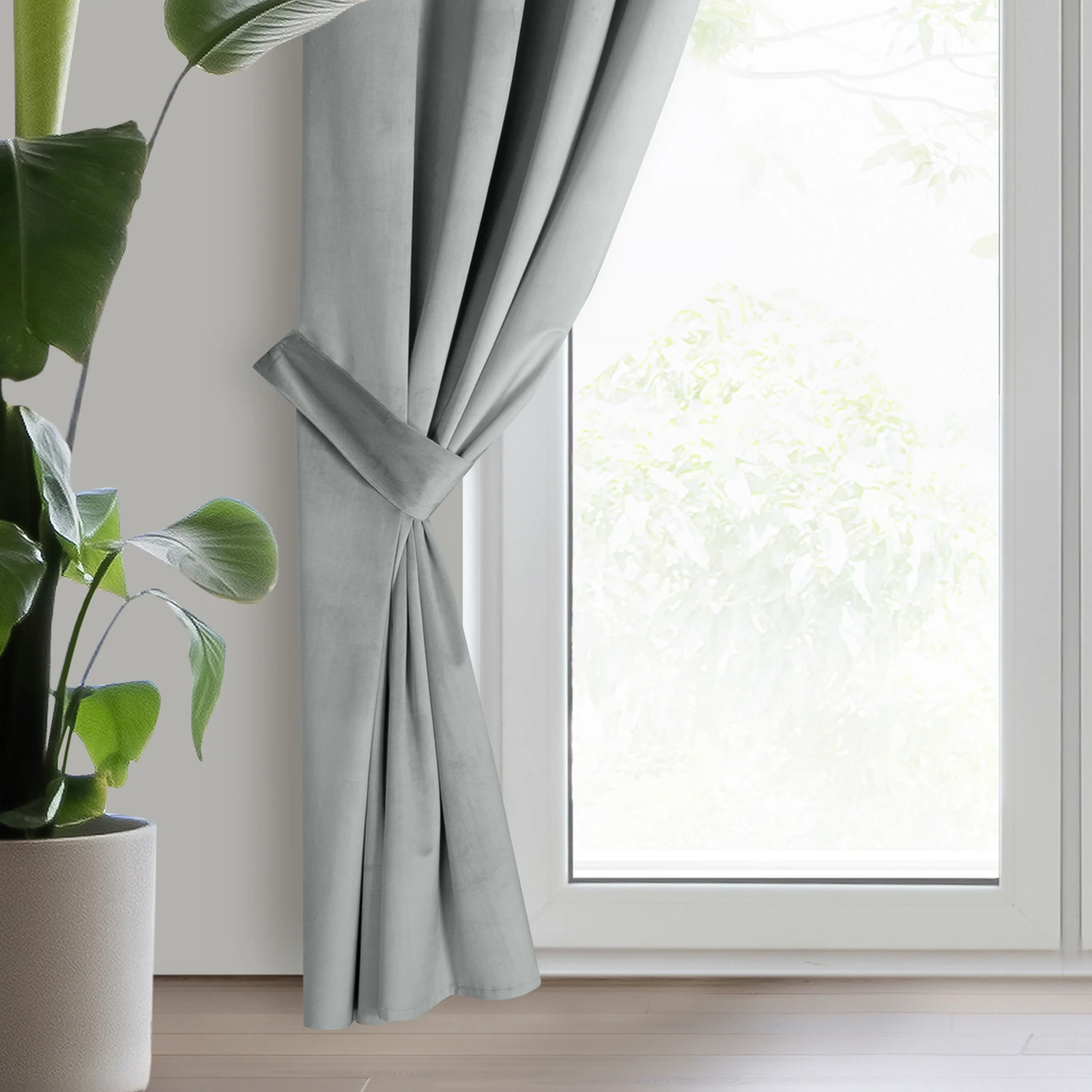 Zasłona welwetowa jasnoszara, troczek w zestawie 140x270 cm przelotka - ANTARA | eurofirany