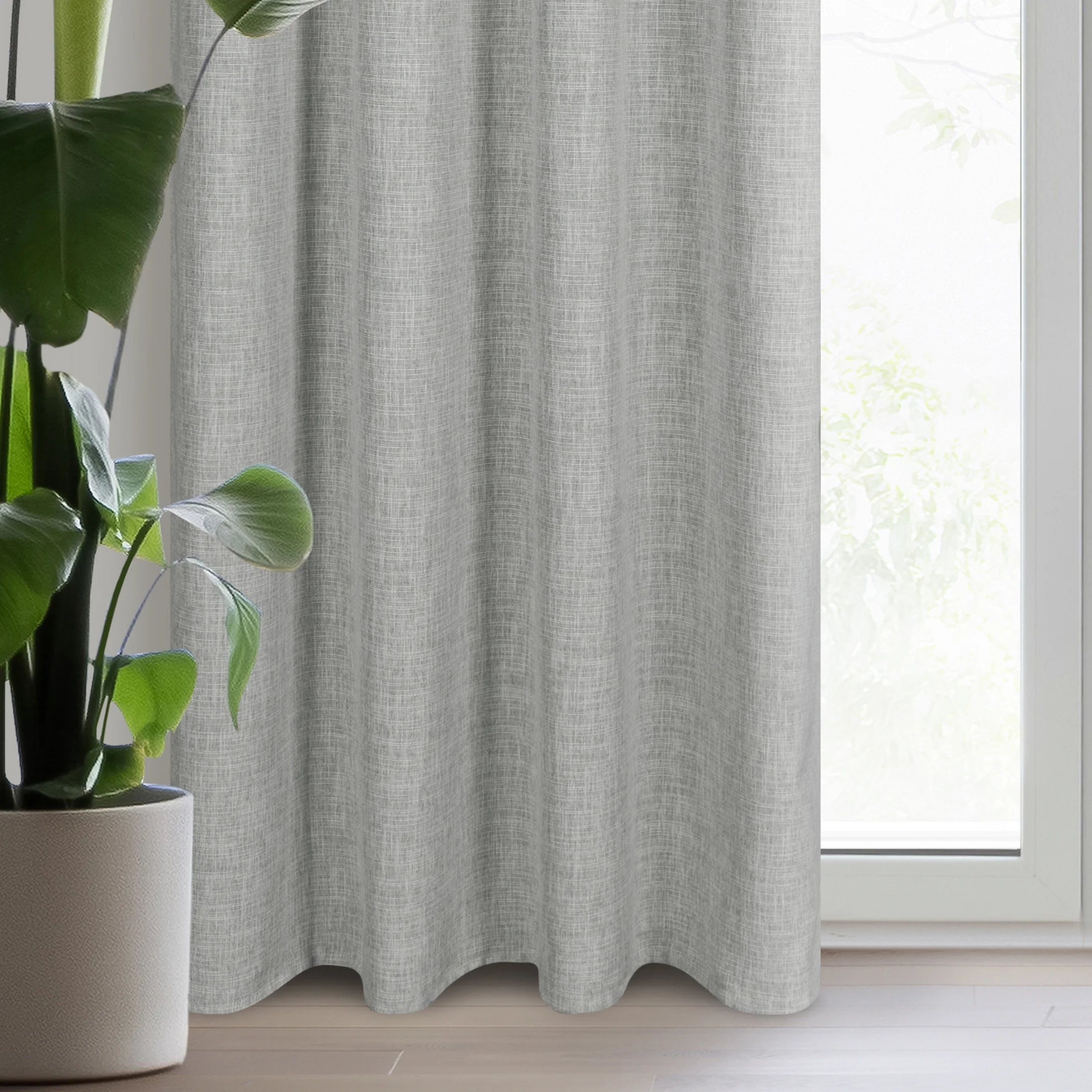 Zasłona szara z lnianym splotem w stylu eko 140x250 cm przelotka - ROMA | eurofirany