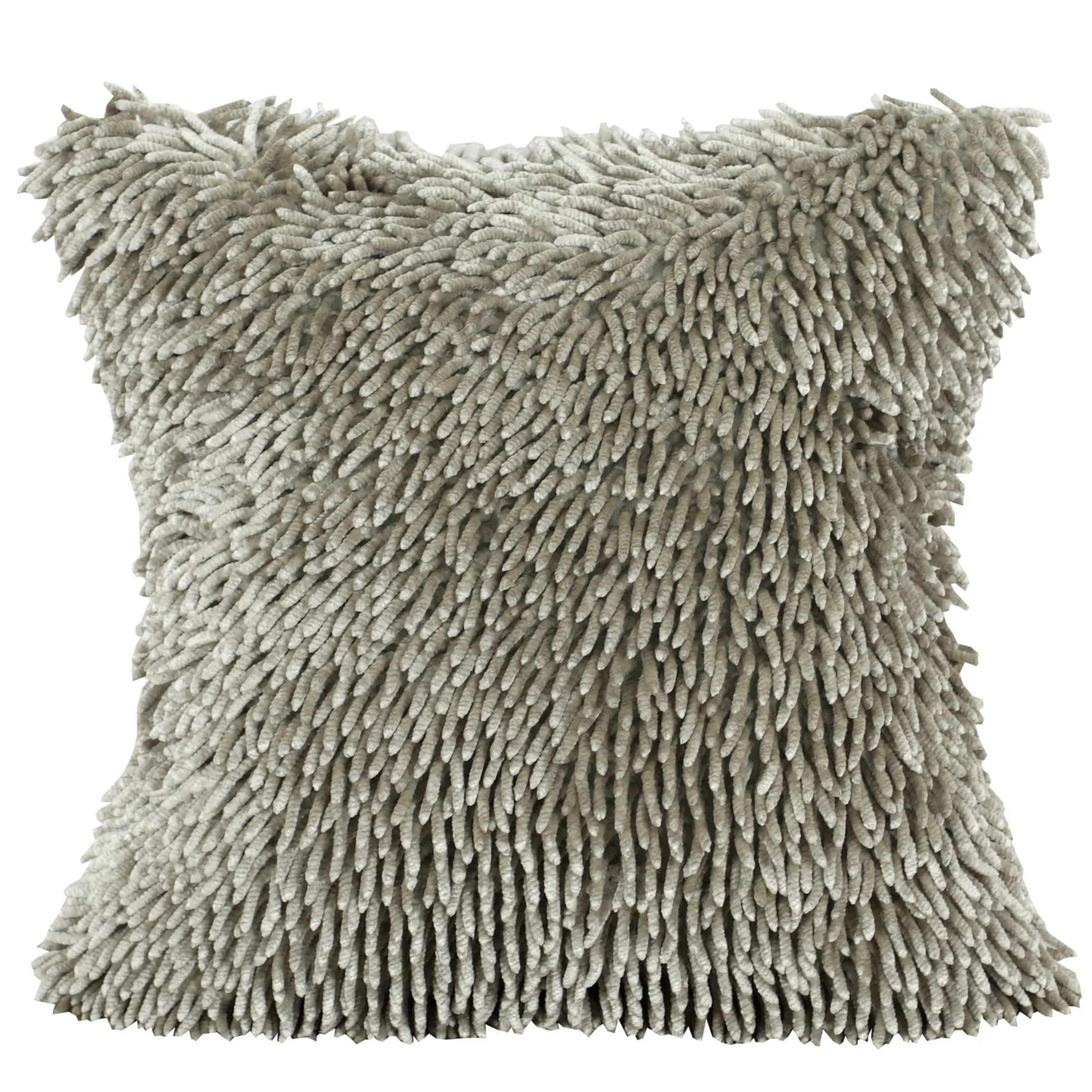 Poszewka na poduszkę 40x40 cm beżowa z długimi ozdobnymi frędzlami SHAGGY |